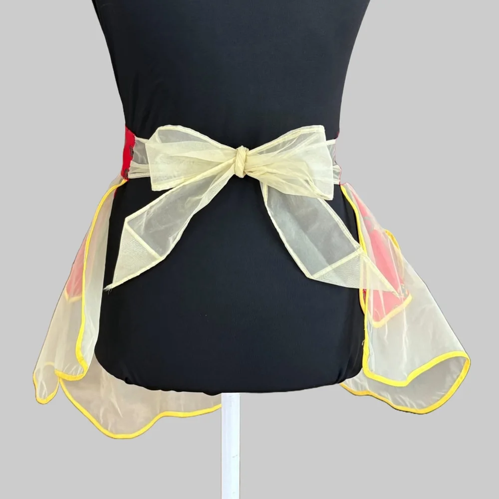 Vintage Yellow Chiffon Apron Red Accent